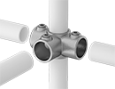 Image of ProductInUse. Front orientation. Exploded view. Slip-On Framing and Fittings. Galvanized Iron and Steel Slip-On Framing and Fittings, Through-Hole Connectors, Five-Way Cross.