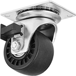 Image of Product. Front orientation. Casters. High-Capacity Low-Profile Casters with Nylon Wheels, Swivel with Brake.