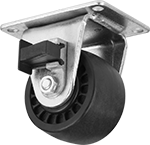 Image of Product. Front orientation. Casters. High-Capacity Low-Profile Casters with Nylon Wheels, Rigid with Brake.