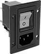 Image of Product. Screw On. Front orientation. Power Connectors. IEC Connectors, Male Receptacles with On/Off Switch and Circuit Breaker, Screw On, Single—Unshielded.