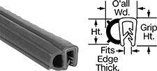 Image of Product. Front orientation. Contains Annotated, MultipleImages. Edge Seals. High-Temperature Food and Beverage Push-On Edge Seals with Bulb on Side.