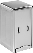Image of Product. Stainless Steel Dispenser for 6 1/2" Lg. × 3 1/2" Wd. Napkins. Front orientation. Napkin Dispensers. For 6 1/2" Folded Napkin Length, For 3 1/2" Folded Napkin Width, Stainless Steel.