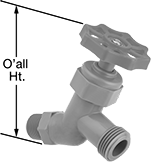 Image of Product. Male × Male. Front orientation. Contains Annotated. Flow-Adjustment Valves. Plastic Threaded Flow-Adjustment Valves with Garden Hose Outlet, Straight, NPT Thread, Male.