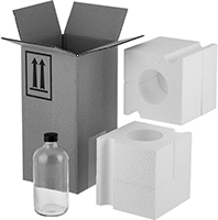 Image of Product. Front orientation. Shipping Bottles. UN-Compliant Glass Shipping Bottles with Packing Kit, Clear.