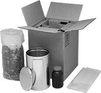 Image of Product. Front orientation. Shipping Bottles. UN-Compliant Glass Shipping Bottles with Packing Kit, Semi-Clear Amber—D.O.T.-SP-9168 Compliant.