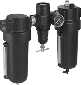 Image of Product. Inline with Opaque Bowls and Sight Glass. Front orientation. Opaque Bowl with Sight Glass. Compressed Air Filter/Regulator/Lubricators (FRLs) , Inline Components.