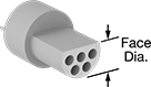 Image of Product. Front orientation. Contains Annotated. Micro 360 Connectors. Push-In Miniaturized Micro 360 Connectors, Plugs with Solder Connection, Half-Round Face.