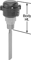 Image of Product. Threaded Connection with NEMA 4X Rating. Front orientation. Contains Annotated. Flow Switches. Insertion-Mount Flow Switches, Threaded Fitting Connection, NEMA 4X Enclosure Rating.