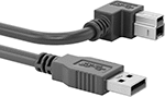 Image of Product. Front orientation. USB Cords. USB Cords, 90° Elbow USB-B Plug × Straight USB-A Plug.