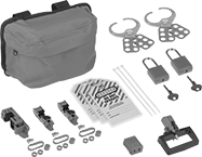 Image of Product. Front orientation. Lockouts. Electrical Lockout Sets with Padlocks, For Circuit Breakers, For Electrical Plugs.