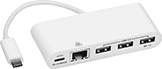 Image of Product. With Female USB-A, USB-C, and Ethernet RJ45 Connections. Front orientation. Data Connection Hubs. USB-C, 3.2 Gen 1 Male Connection.