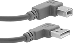 Image of Product. Front orientation. USB Cords. USB Cords, 90° Elbow USB-A Plug × 90° Elbow USB-B Plug.