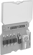 Image of Product. Front orientation. Lockouts. Wall-Mount Lockout Sets with Padlocks, Case.