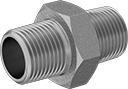 Image of Product. Front orientation. Pipe and Fittings. Low-Pressure Brass and Bronze Threaded Pipe Fittings, Straight Connectors, Threaded Fitting Connection, Male.