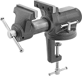 Image of Product. Front orientation. Vises. Clamp-On Bench Vises, With Flat Jaws, Swivel Base.