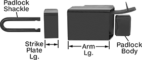 Image of Product. Front orientation. Exploded view. Contains Annotated. Hasps. Pry-Resistant Padlockable Hasps.