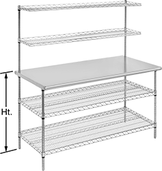 Image of Product. Front orientation. Contains Annotated. Tables. Stainless Steel Tables with Shelves, Style F, Stationary, Stainless Steel Shelf.