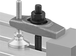 Image of ProductInUse. Front orientation. Fixture Clamps. Setup Clamps with Threaded Hole.