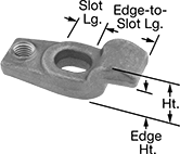 Image of Product. Front orientation. Contains Annotated. Fixture Clamps. Low-Profile Setup Clamps with Threaded Hole.