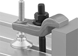 Image of ProductInUse. Front orientation. Fixture Clamps. Low-Profile Setup Clamps with Threaded Hole.