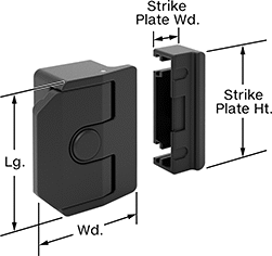 Image of Product. Front orientation. Contains Annotated. Push-to-Close Latches. Push-to-Close Latches with Edge-Pull Handle for Sliding Doors.