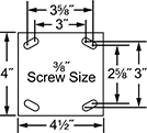 Image of Specification. Front orientation. Contains Annotated. For 3/8" Screws. High-Capacity Nonmarking High-Temperature Casters with Phenolic Wheels.