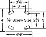 Image of Specification. Front orientation. Contains Annotated. For 3/8" Screws. High-Capacity High-Temperature Corrosion-Resistant Casters with Nylon Wheels.
