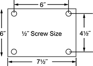Image of Specification. Front orientation. Contains Annotated. Mounting Plate Style 5 . Extra-High-Capacity V-Groove Track Casters with Metal Wheels.