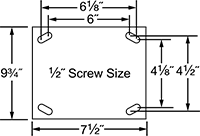 Image of Specification. Rigid Mounting Plate. Front orientation. Contains Annotated. Rigid. Extra-High-Capacity Hercules Casters with Phenolic Wheels.