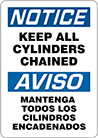 Image of Product. Front orientation. Signs. Hazardous Material Signs, Notice—Keep All Cylinders Chained/Aviso—Mantenga Todos Los Cilindros Encadenados (English/Spanish).
