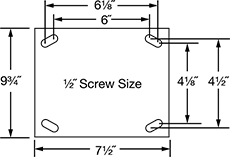 Image of Specification. Front orientation. Contains Annotated. Mounting Plate Style 1 . Extra-High-Capacity Hercules Casters with Metal Wheels.
