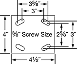 Image of Specification. Front orientation. Contains Annotated. For 3/8" Screws. High-Capacity Patriot Casters with Polyurethane Wheels.
