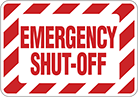 Image of Product. Front orientation. Signs. Machine and Equipment Operation Signs, Emergency Shut-Off (English).