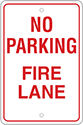 Image of Product. Front orientation. Signs. Parking Signs, No Parking—Fire Lane (English)—Red Message.