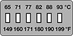 Image of Product. Front orientation. Labels. One-Time-Use Multiple-Point Temperature-Indicating Labels , Horizontal Orientation, 6 Temperature Points.