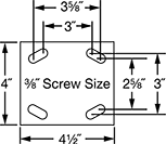Image of Specification. Mounting Plate Style 1. Front orientation. Contains Annotated. Mounting Plate Style 1 . Economy Mauler Casters with Rubber Wheels.