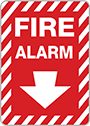 Image of Product. Fire Alarm with Arrow (English)—Red with White Message. Front orientation. Signs. Fire Equipment Signs, Fire Alarm with Arrow (English)—Red with White Message.