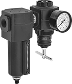 Image of Product. Inline with Opaque Bowl and Sight Glass. Front orientation. Inline Components. Compressed Air Filter/Regulators for Particle Removal, Gauge Included, Opaque Bowl with Sight Glass.