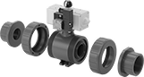 Image of Product. Exploded View. Back orientation. Air-Actuated On/Off Valves. High-Flow Air-Driven On/Off Valves for Chemicals.