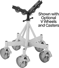 Image of Product. Front orientation. Contains Annotated. Material Support Stands. Material Support Stands for Large-Size Pipe, V-Style Support.