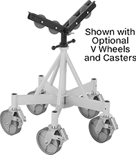 Image of System. Front orientation. Contains Annotated. Material Support Stands. Material Support Stands for Large-Size Pipe, V-Style Support.