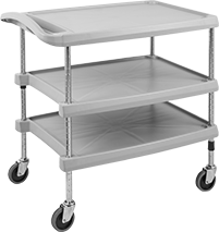 Image of Product. With Three Shelves. Front orientation. 3 Shelves. Food and Beverage Plastic Carts.