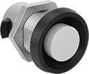 Image of Product. Latch. Front orientation. Push-to-Close Latches. Push-to-Close Latches with Push-Button Release, Latches with Fixed Latching Distance—Through-Hole Mount.