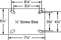 Image of Specification. Front orientation. Contains Annotated. Mounting Plate Style 2 . Extra-High-Capacity Brute Casters with Polyurethane Wheels.