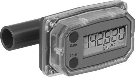 Image of Product. Front orientation. Socket-Connect Flowmeter/Totalizer, Turbine Flow Management, 3/4 Male Pipe Size.
