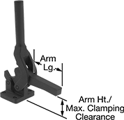 Image of Product. Front orientation. Contains Annotated. Toggle Clamps. Auto-Adjusting Heavy Duty Hold-Down Toggle Clamps.