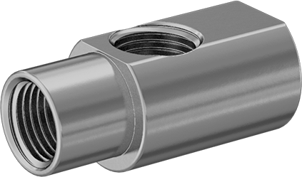 Image of Product. Front orientation. Easy-Install High-Pressure Brass Pipe Fitting, 90 Degree Connector with Hex Drive, 1/8 NPTF Female.
