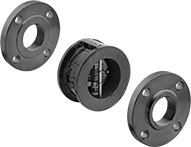 Image of System. Shown with Flanges (Not Included). Front orientation. Contains MultipleImages. Check Valves. Flange-Mount Check Valves.