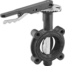 Image of Product. Front orientation. Flow-Adjustment Valves. Flanged Flow-Adjustment Valves, Lug Valves with Lockable Lever Handle, 4 Bolt Holes.