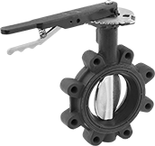 Image of Product. Front orientation. Flow-Adjustment Valves. Flanged Flow-Adjustment Valves, Lug Valves with Lockable Lever Handle, 8 Bolt Holes.